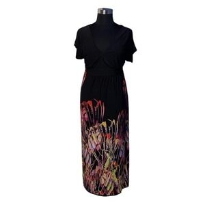 Delusional Women Medium Abstract Art Decor V-Neck Black‎ Maxi Dress Flowy Casual